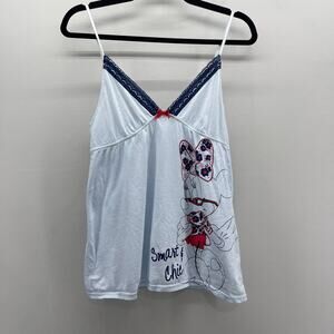 Y2K Disney Minnie Mouse Babydoll Tank Top Juniors Medium Blue V Neck Spaghetti